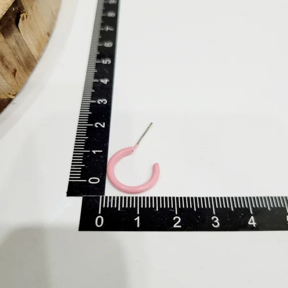 Brand New Silver Tone Pink Mini Hoops Earrings - Picture 5 of 5